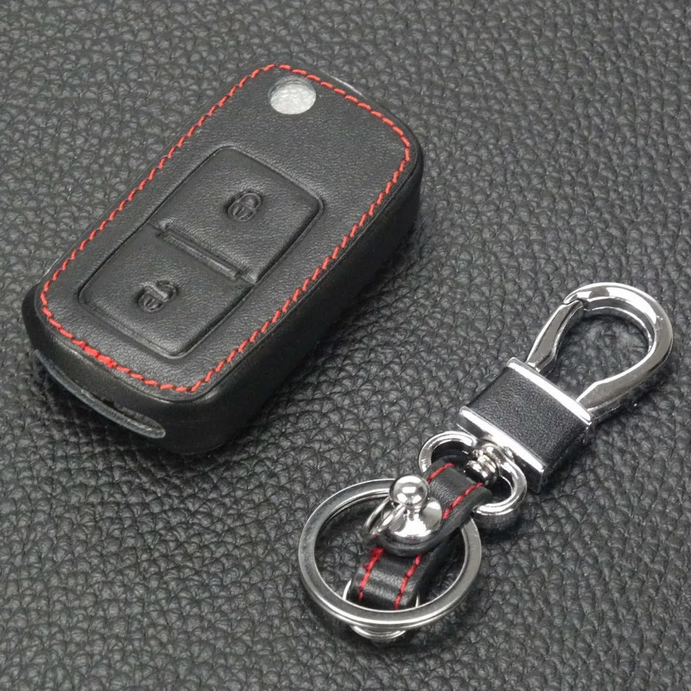 Кожаный чехол jingyuqin с 2 кнопками для автомобильного флип ключа VW Passat Polo Golf Seat Touran
