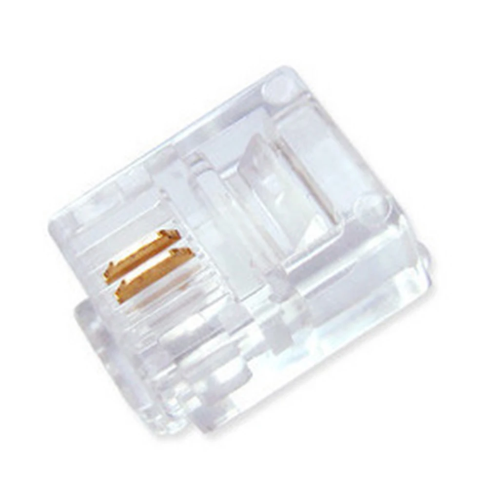 Crimp Network Transparent Cable Systems Gold Plated Contact Telephone RJ11 6P2C Powerful Connector Office Modular Plug 100Pcs |
