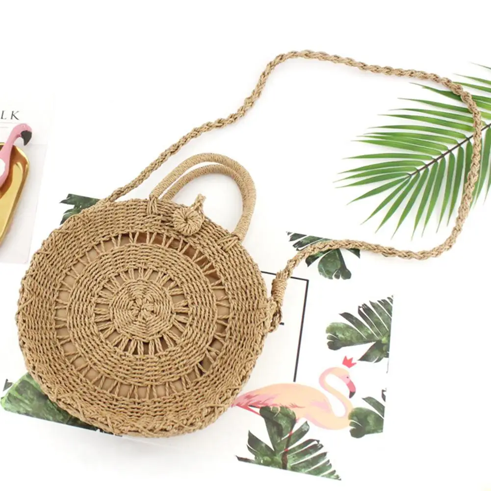 Ручная тканая сумка Кобура круглая с пряжкой из ротанга соломенные сумки в