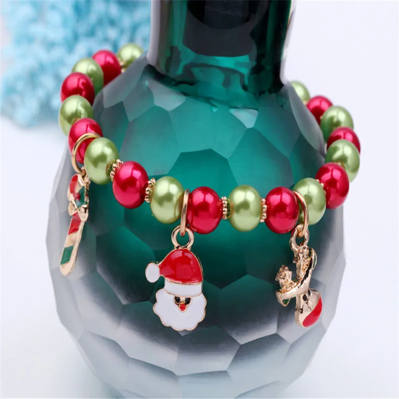 DoreenBeads Акриловые ручной работы бисерные браслеты красный и зеленый Рождество