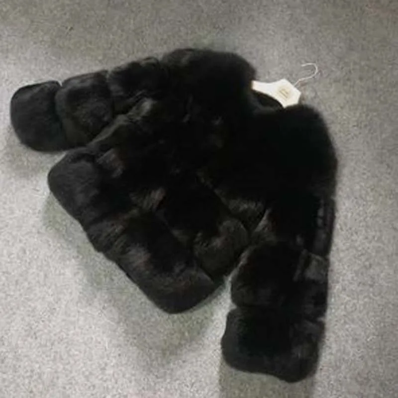 black fox fur coat Пушистая розовая шуба из искусственного лисьего меха, женская зимняя куртка, новая мода, искусственный Лисий мех, короткое пальто, элегантное толстое теплое пальто для женщин - Цвет: black fox fur coat