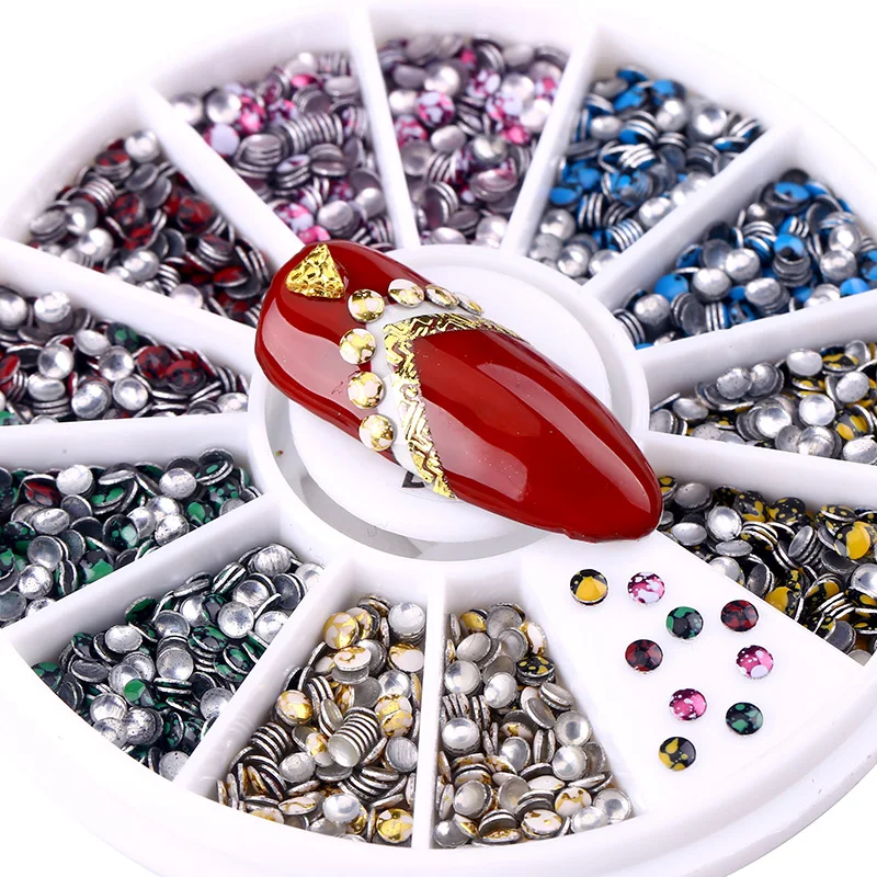 Синева 6 Цвета полукруг Круглый заклепки Гвозди Стразы металла Маникюр УФ гель