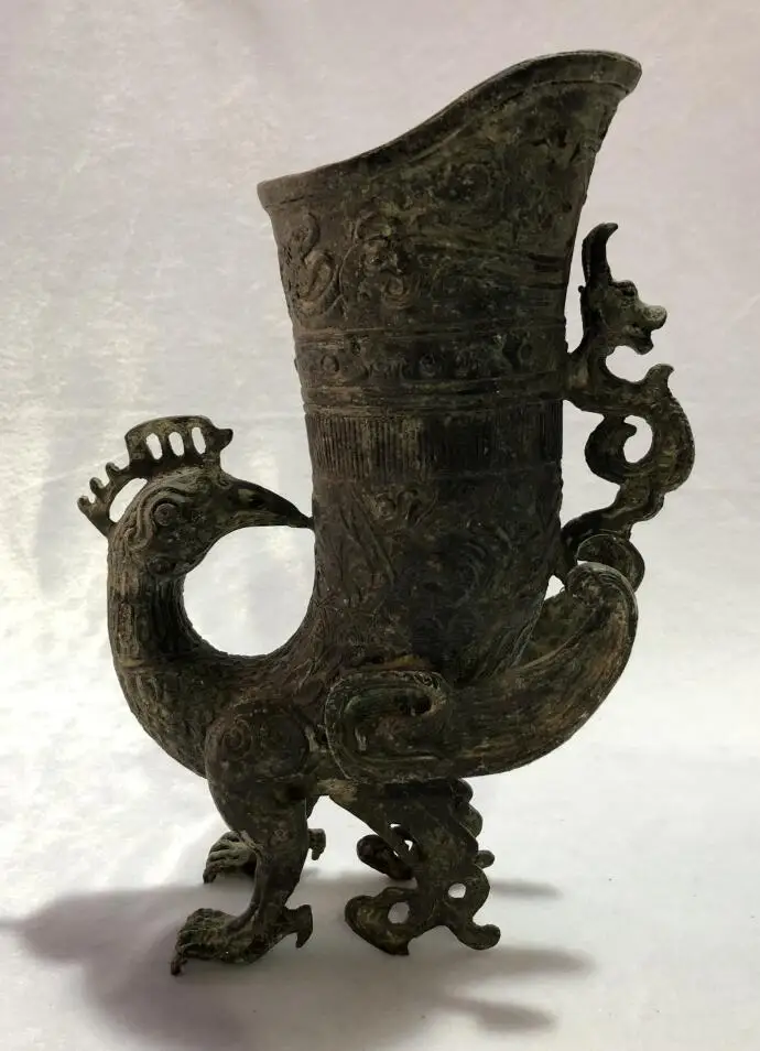 Бронзовые изделия Fengjiao угол чашки древних вина Феникс Pure меди Античная