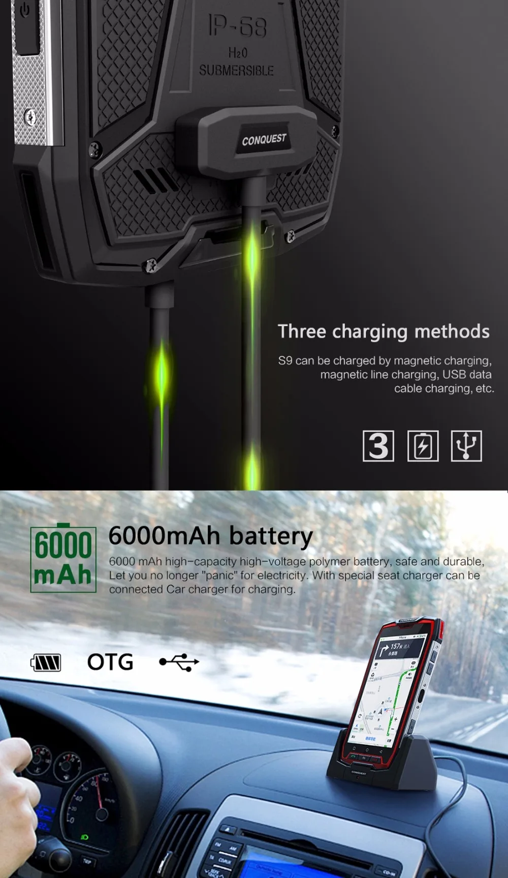 Conquest S9 4G мобильный телефон Android 7,1 6 ГБ+ 64 Гб Octa Core IP68 Водонепроницаемый смартфон с двумя sim-картами NFC 5,5 дюймов 1080 P мобильного телефона