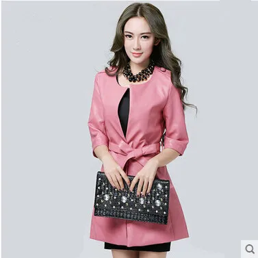 Длинная кожаная куртка женская мода Осень зима 2020 натуральная и искусственная