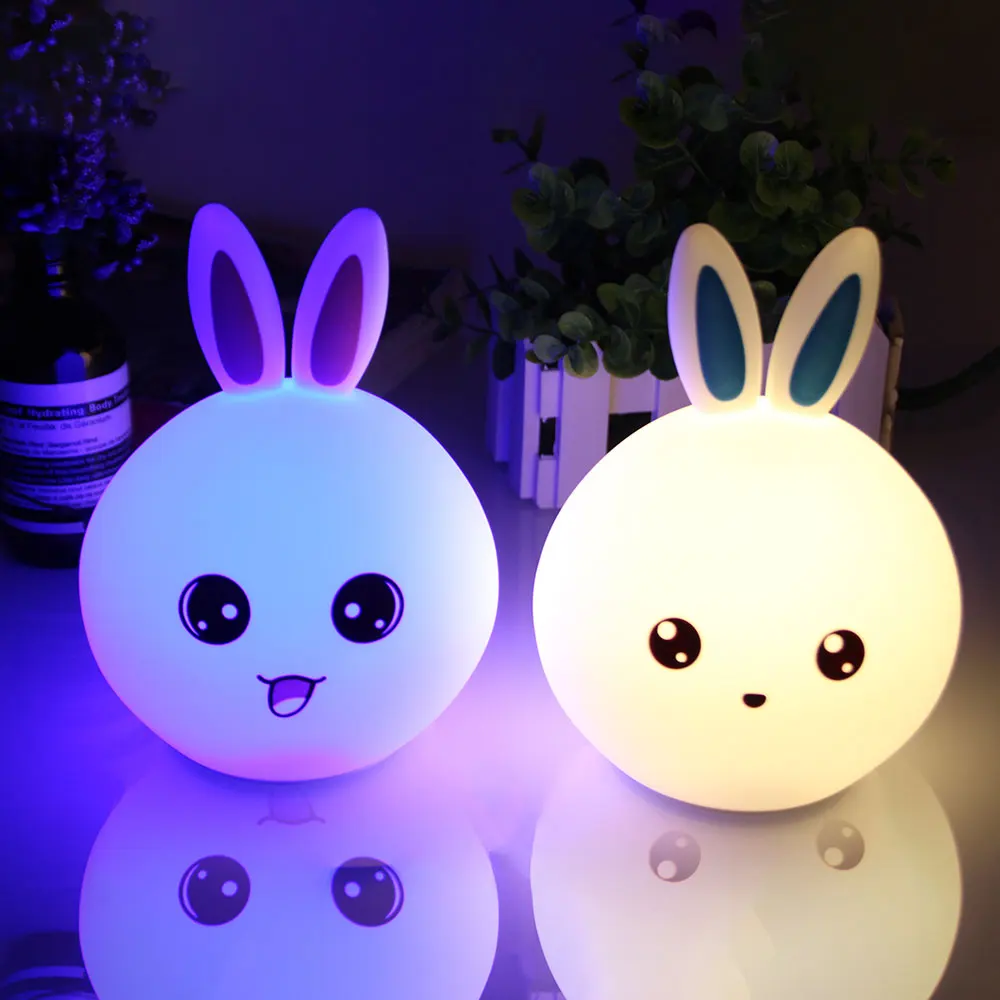 Cute Rabbit Multicolor Silicone Baby Nursery Lamp Touch Sensor Tap Control USB Rechargeable Kids Toy LED Table Night Bunny Light | Лампы и