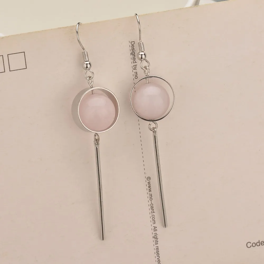 GEREIT Fashion Punk Jewelry Geometric Long Chain Hollow Circle Drop Earrings Trendy Pink Natural Stone Dangle Party Accessories | Украшения