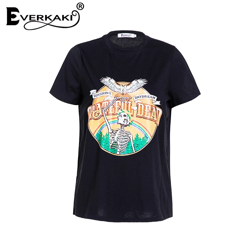 Everkaki Boho винтажные футболки с принтом Топ для женщин хлопок короткий рукав блогер