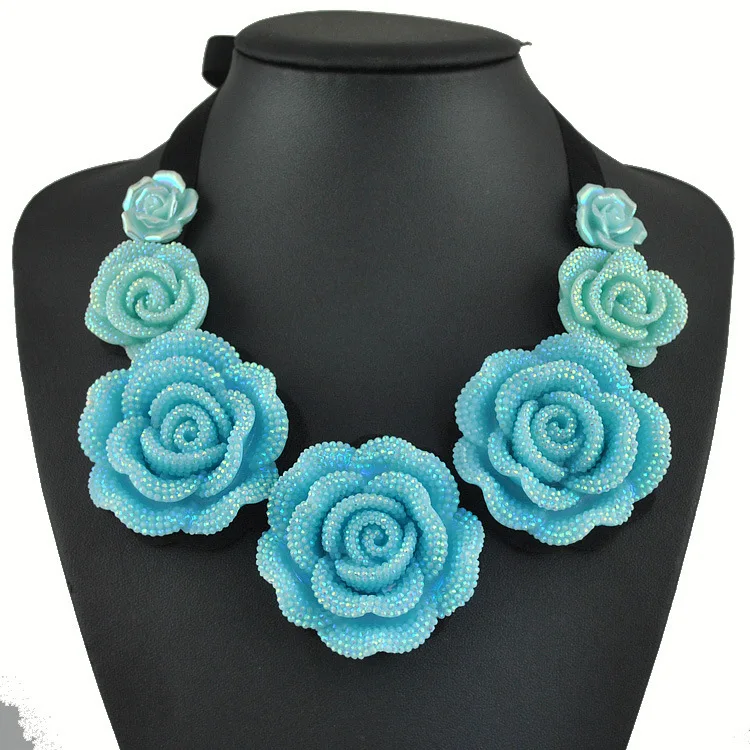 N1680 European and American popular summer wild roses diamond collar necklace handmade clothing accessories | Украшения и