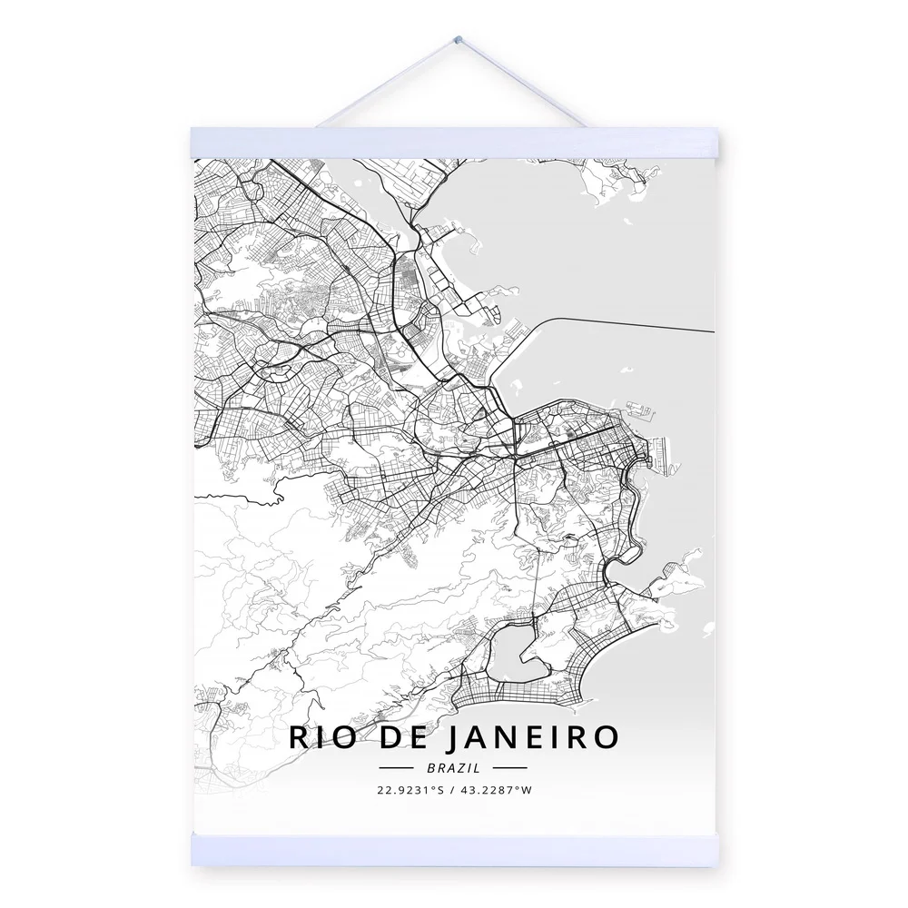 Rio De Janeiro Карта города Бразилии деревянная Картина на холсте с рамкой домашний