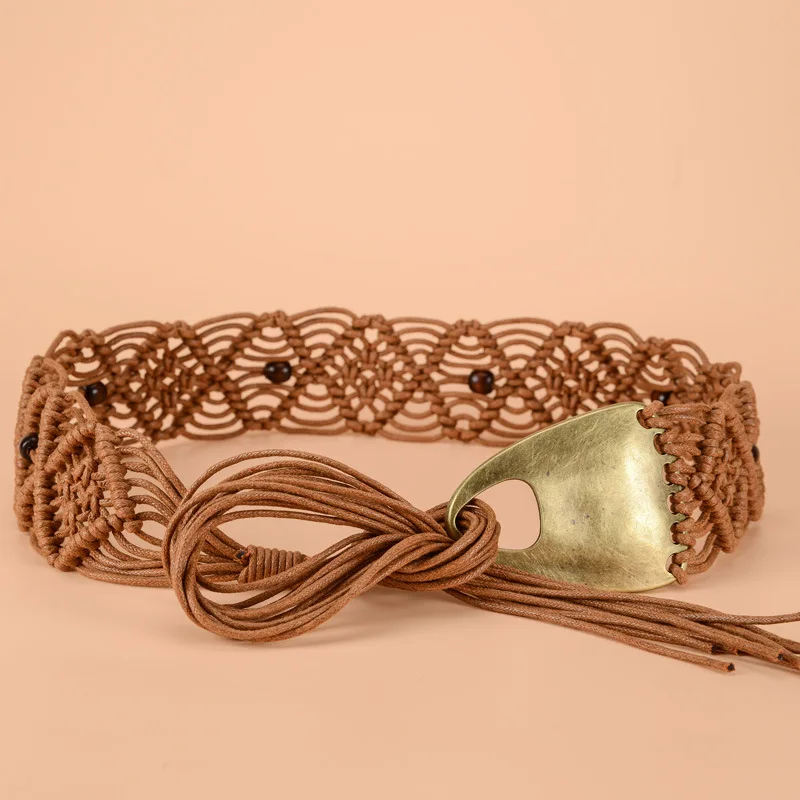 Ms. народный стиль тканевый галстук широкий пояс богемного ветра платье пальто