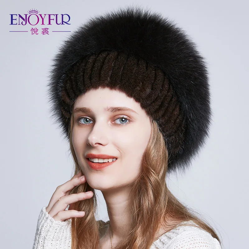 ENJOYFUR реального норки Шапки с мех лисы лоскутное меха Новый стиль зима Для женщин