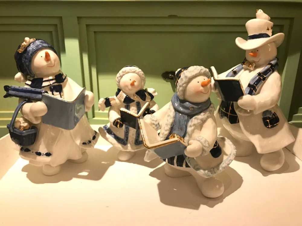 

American Christmas Gift Snowman Gold Ornament Exquisite Treasure Blue Porcelain Home Bookcase Decorations