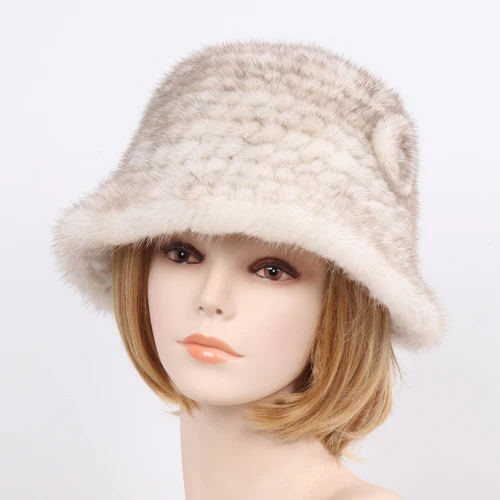 sunlight white Новые зимние женские шапки из натурального меха норки, вязаная теплая шапка из натурального меха норки, русская Женская Роскошная меховая шапка из натуральной норки - Цвет: sunlight white