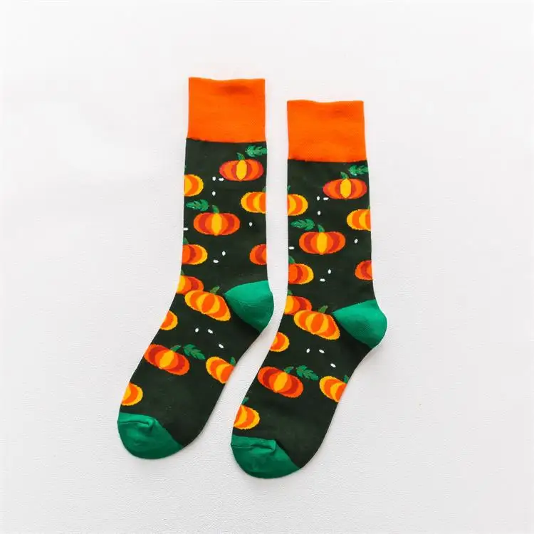 Pumpkin lantern PEONFLY Модные мужские повседневные носки черные Новые забавные Клубничные платья Длинные носки для мужчин Рождественский подарок на свадьбу - Цвет: Pumpkin lantern
