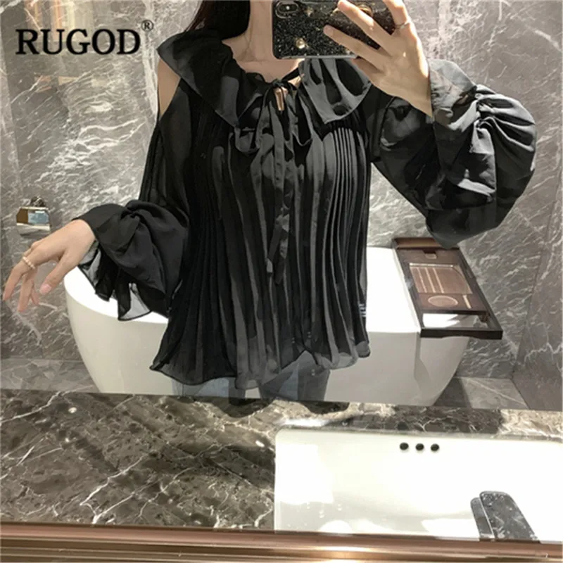 RUGOD Korena стильные рубашки с рюшами на шее женские офисные шифоновые длинным
