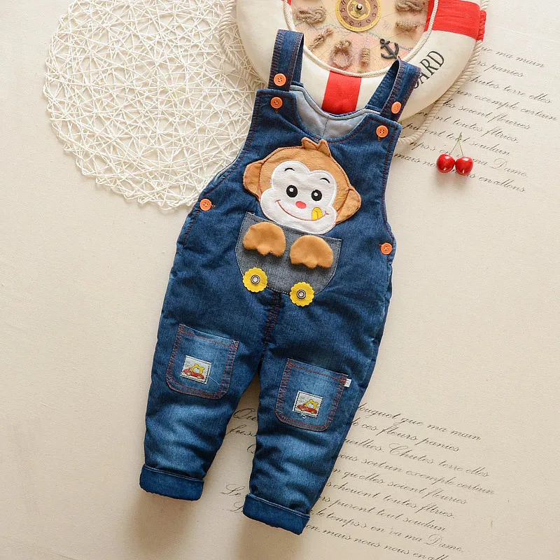

High Quality Leggings Bib Pants Pure Cotton Cartoon Caw Boys Girls Baby Winter Denim Jumpsuit Trousers Jean Bib Pant Rompers