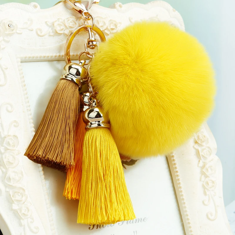 New creative gift cute ice silk tassel car keychain handbags pendant key chain plush hair ball jewelry ring | Украшения и