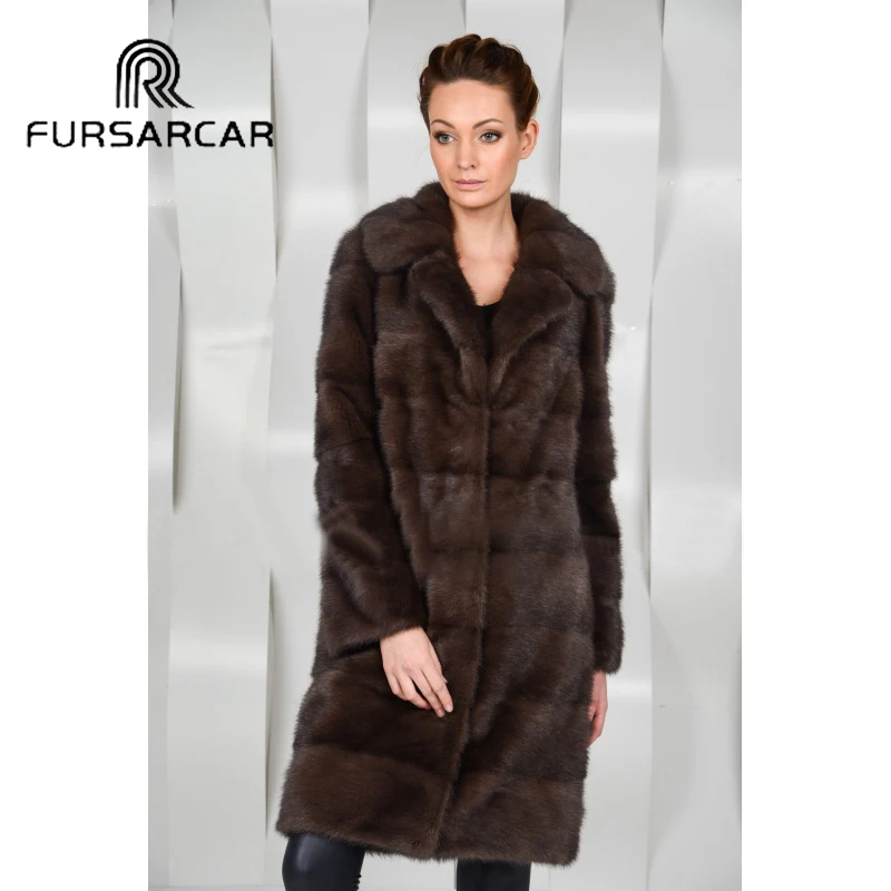 Женская шуба из натурального меха норки FURSARCAR с отложным воротником и круглым