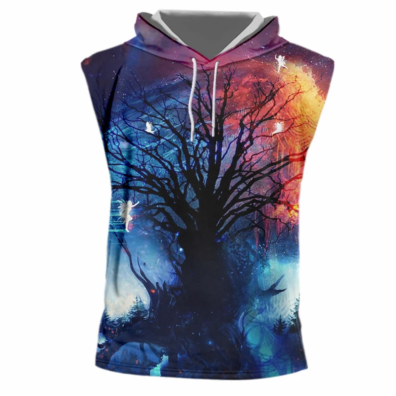 Мужская майка с капюшоном UJWI 2019 популярная Летняя Повседневная жилетка 3D принтом