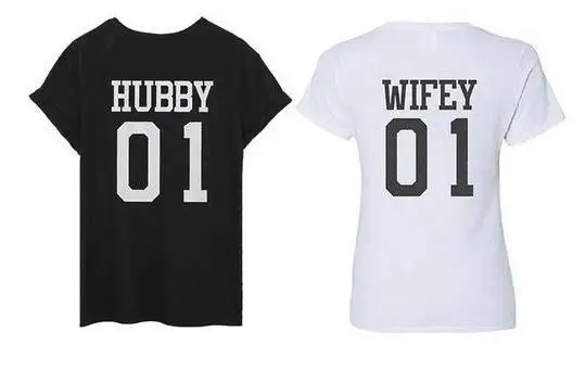 BKLD Печатный hubby01 wifey01 парная футболка для влюбленных мужчин женщин Топы Одежда