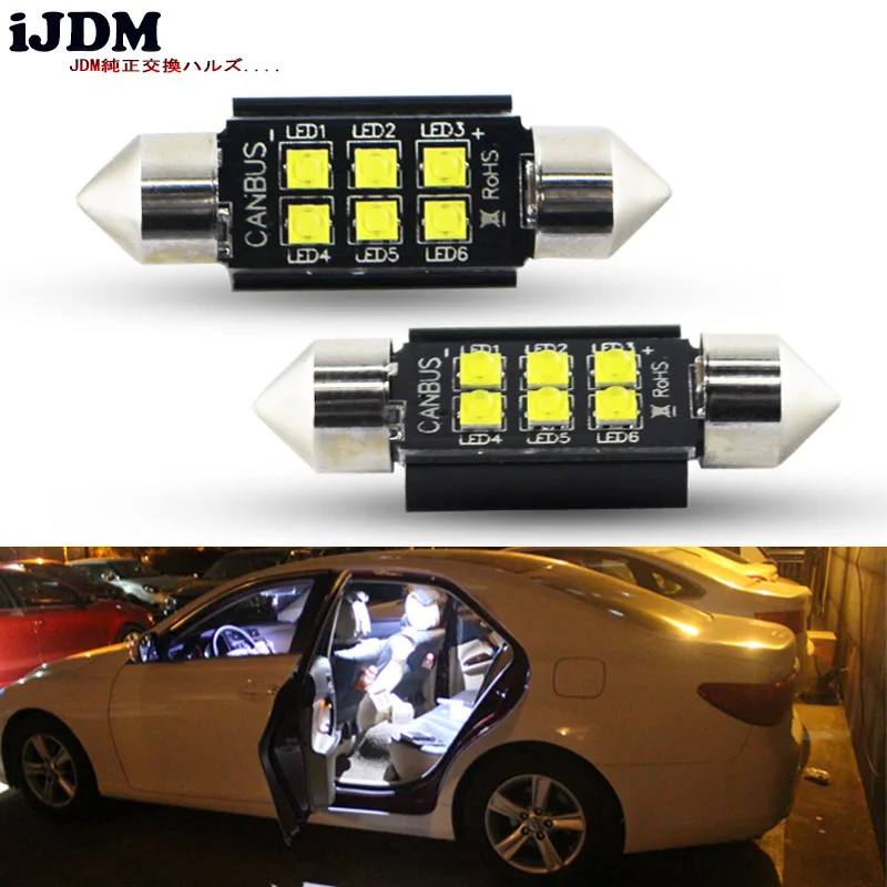 2 шт. Ксеноновые белые лампы без ошибок 6 SMD CRE 'E 39 мм 41 светодиодный для салона