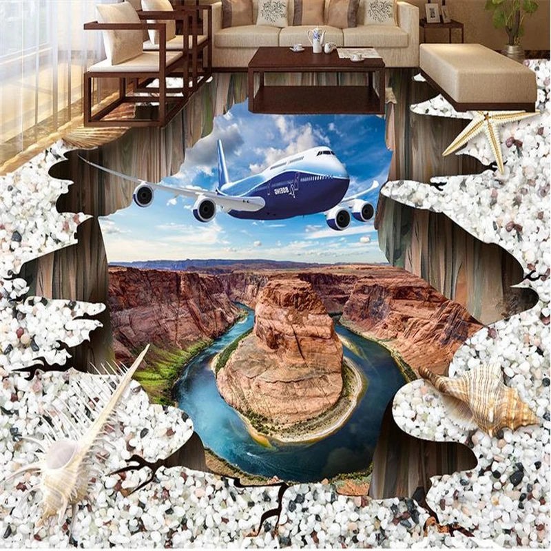 3d напольные обои beibehang водонепроницаемые для ванной комнаты с рисунком самолета