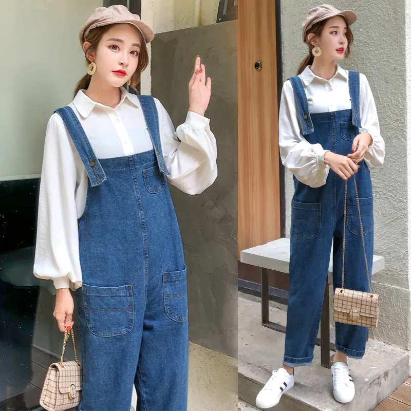 Одежда для беременных женщин 2019 свободные джинсовые лямки брюки широкие девять