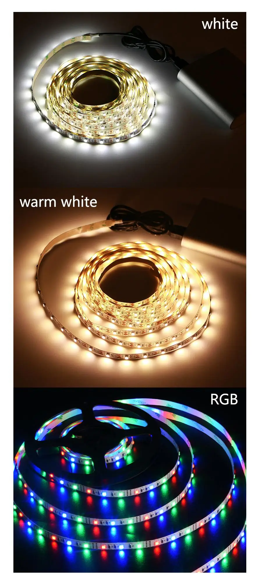 Светодиодная лента Usb 5v без водонепроницаемого теплого белого/RGB 3528SMD, применимая для автомобиля и украшение для велосипеда или контурное освещение