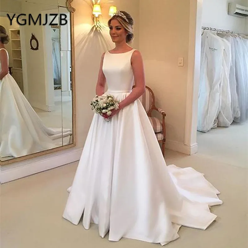 Женское атласное платье без рукавов Vestido De Noiva свадебное для невесты спинки 2019 |