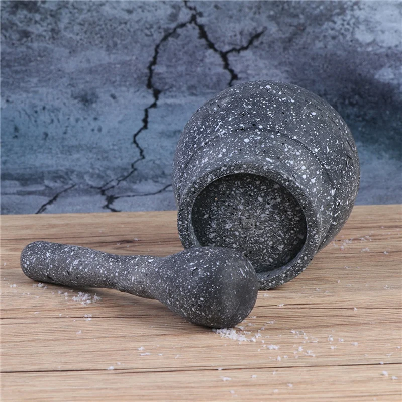 garlic masher garlic jar garlic bowl mashing medicine jar household multifunctional wood mortar pestle kitchen gadget gray free global shipping