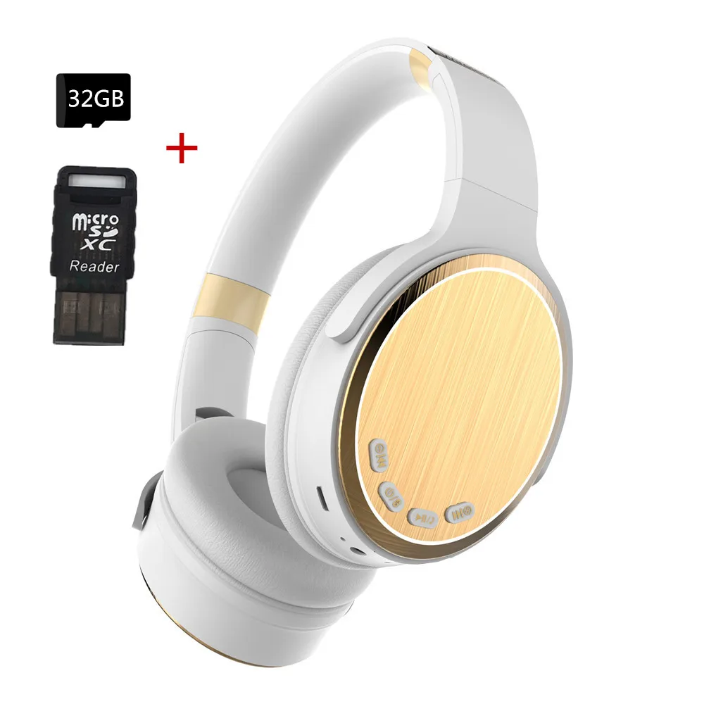 White Gold 32GB Беспроводные Bluetooth наушники Hi-Fi стерео бас складные спортивные музыкальные проводные наушники с микрофоном TF слот наушники для телефона ПК - Цвет: White Gold 32GB