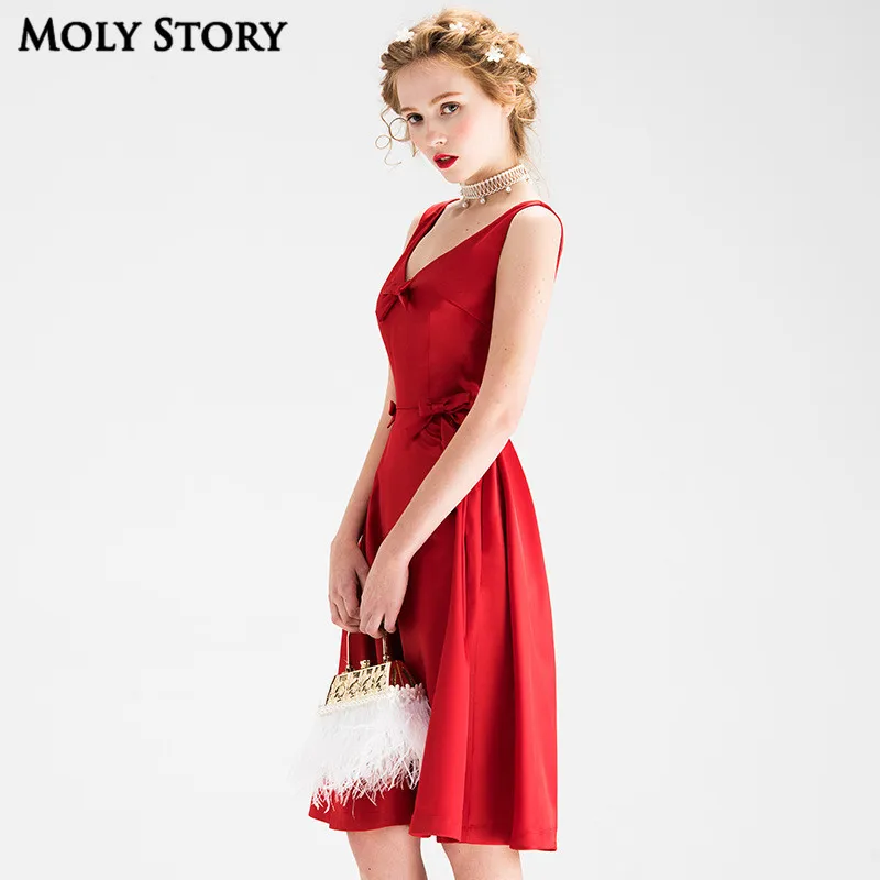 Супер! Женское красное платье женские милые Короткие праздничные платья с бантом