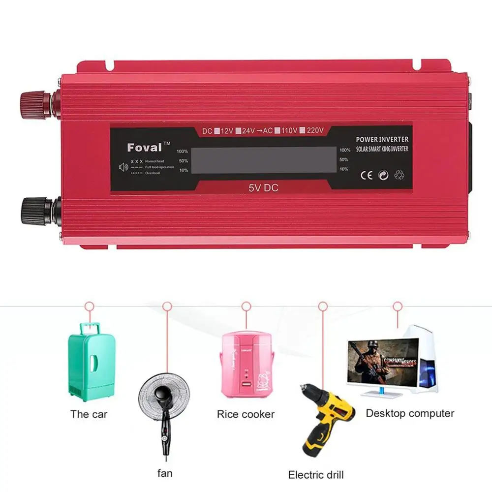 DC 12 to AC 230V Digital Display Converter Universal Red Overload Protection Sine Wave Car Solar Inverter | Автомобили и
