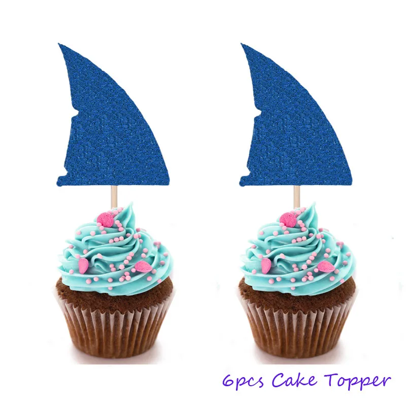 6pcs cake topper Omilut Baby Shower Boy Shark принадлежности для дня рождения Детские акулы одноразовые тарелки/чашки/бумажные скатерти Принадлежности Декор - Цвет: 6pcs cake topper