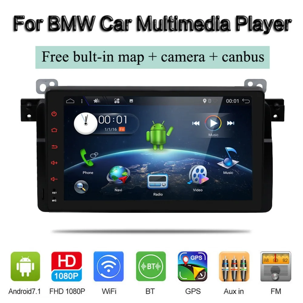Android 7 1 1din QuadCore 9 дюймов автомобиля радио для BMW E46 M3 318 320 с Gps Bluetooth Навигация fm