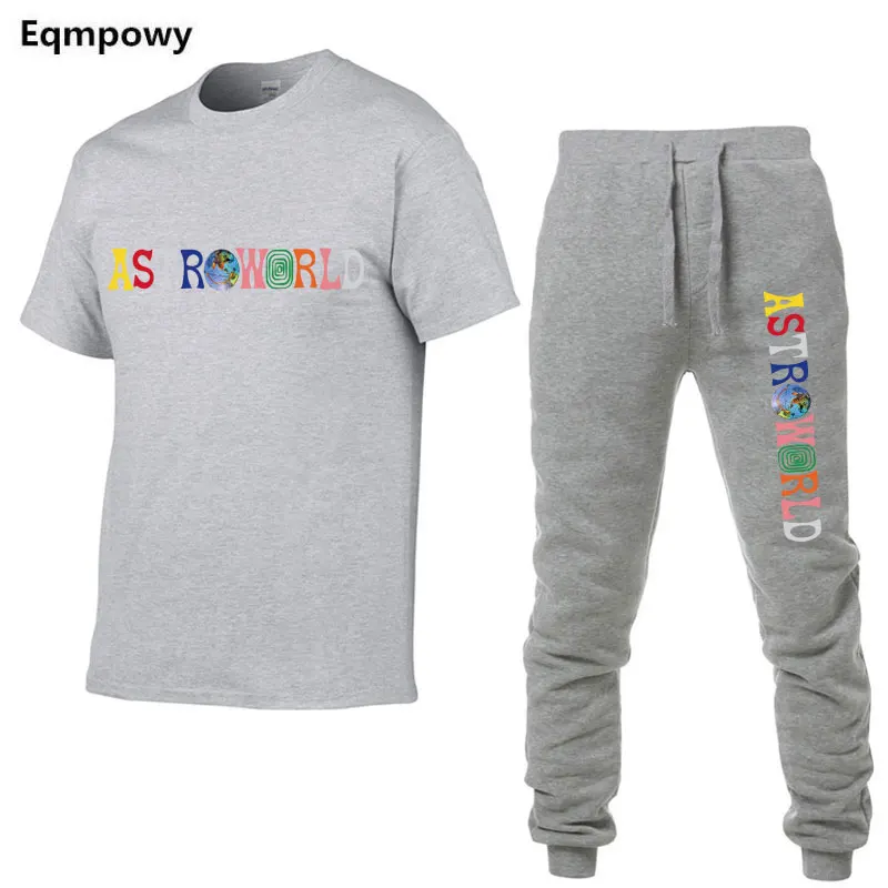 Astroworld Men's Sets T Shirts+pants men clothing Two piece suit tracksuit Fashion Casual Tshirts Gyms Workout Fitness | Мужская