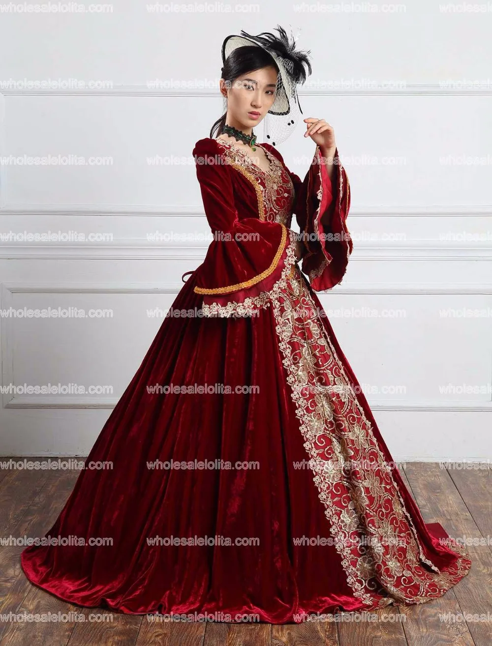 Высокое качество бархатные барокко Marie платье Антуанетты Средневековый