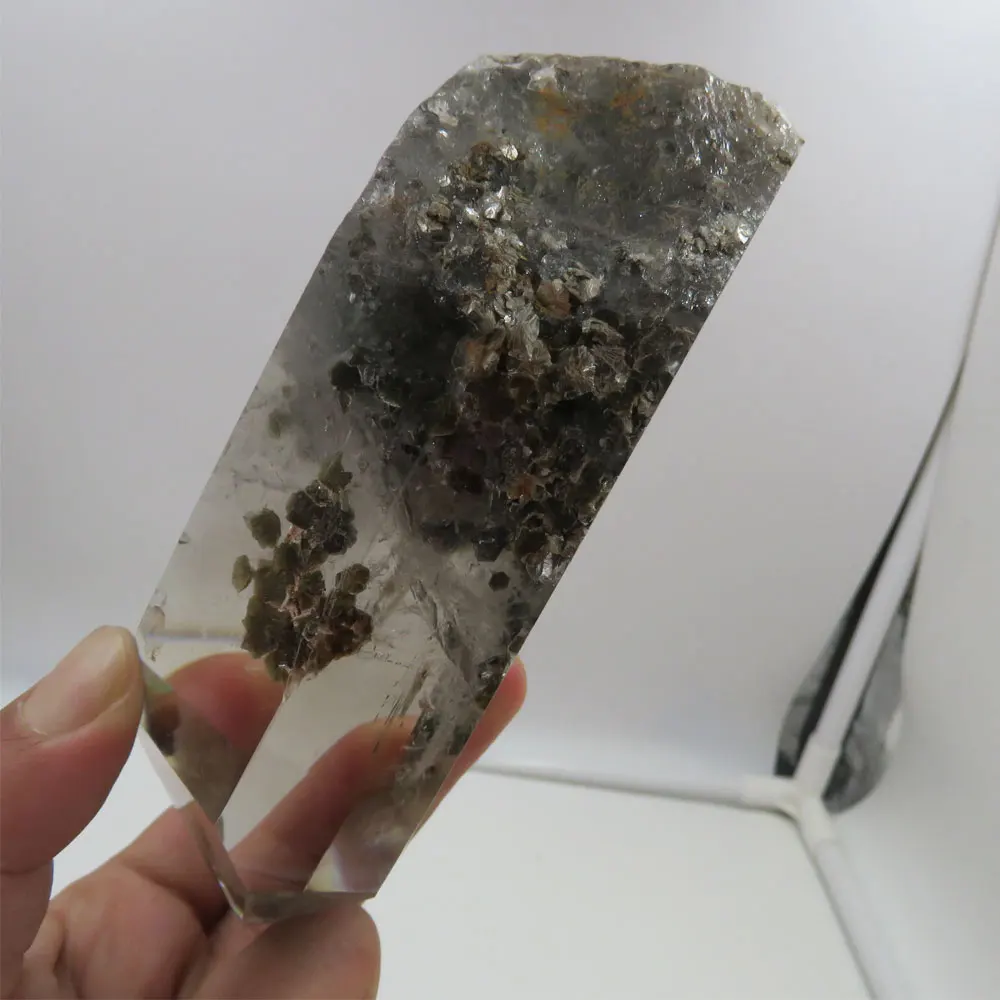 FeiLaEr 499 г редкая Натуральная Зеленая Ghost Phantom Quartz Хрустальная палочка Micas полностью