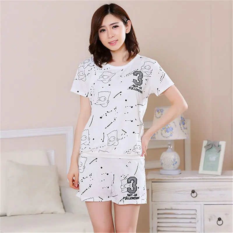Womens Pajamas Sets Polyester Short-Sleeve Top And Shorts Pajama Set Colorful Socks Print Waist Multicolor Female Sleepwe | Женская
