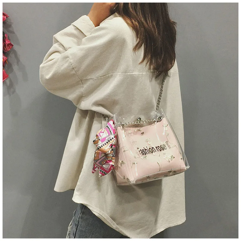 

Women's bag 2019 new summer fresh chain shoulder diagonal beach bag designer fashion transparent jelly package LQ214