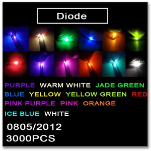 JASNPROSMA 0805 2012 SMD LED 3000 шт. красный оранжевый желтый зеленый нефрит зеленый ледяной синий белый теплый белый розовый фиолетовый светильник 1,4*1,25