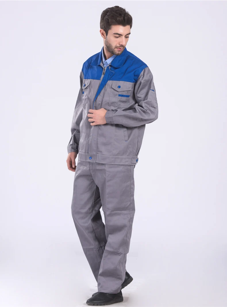 Grey and blue Рабочая одежда для мужчин, рабочая одежда, топы и штаны, ремонтник, автомеханика, высокое качество, рабочая одежда - Цвет: Grey and blue