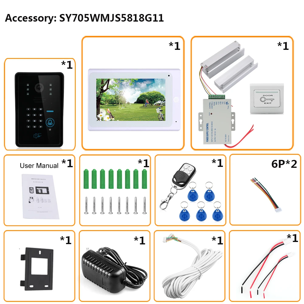 7&quot TFT Wired / Wireless Wifi RFID Password Video Doorbell Intercom System with Electric Bolt Lock Frameless Glass Door | Безопасность