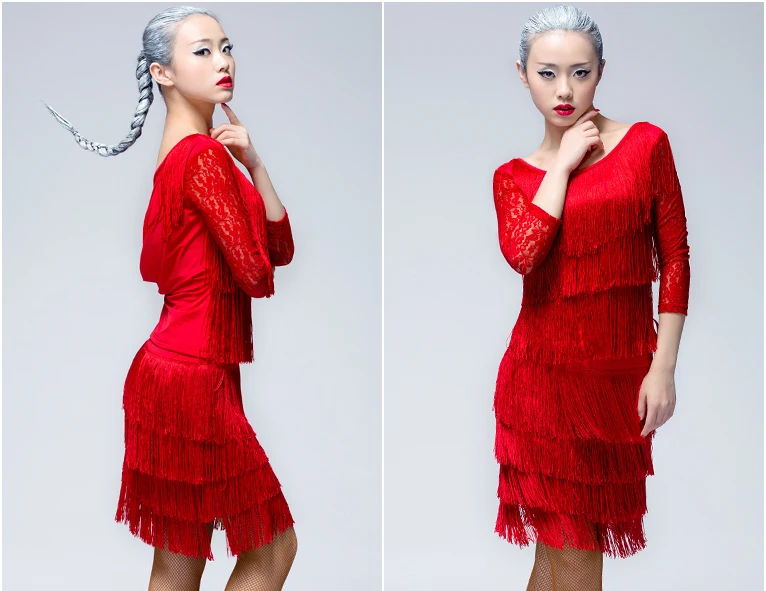 Платье для латиноамериканских танцев привлекательные кружевные юбки с бахромой