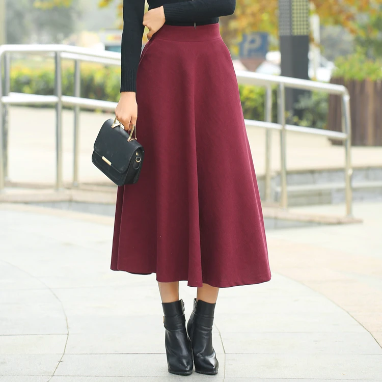 Женская шерстяная юбка-трапеция с завышенной талией длинная винтажная юбка