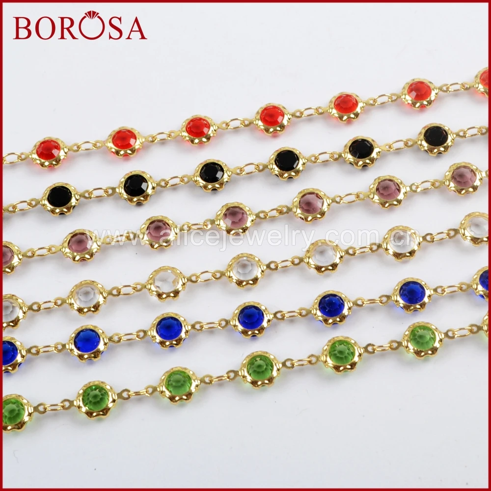 Стеклянные кристаллические граненые бусины BOROSA 5 метров 6 мм золотого цвета для