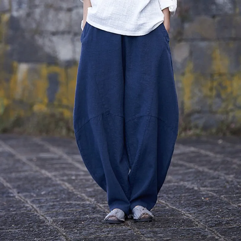 Брюки шаровары женские хлопково льняные с эластичным поясом 5 цветов|long harem pants|pants