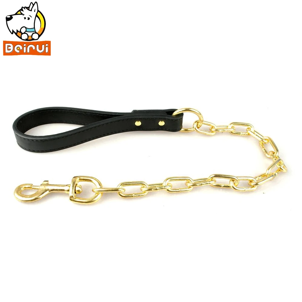 Поводки для собак и домашних животных Золотая хромированная цепочка с кожаной