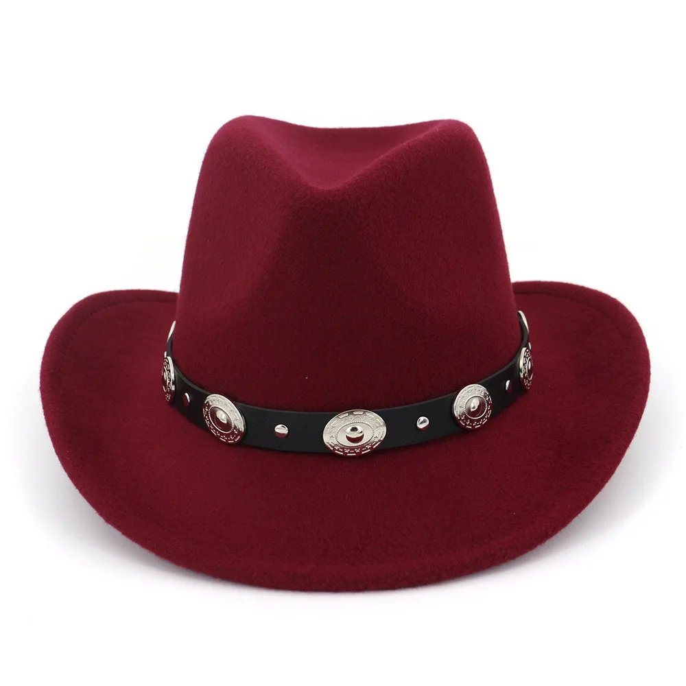 redwine Горячая Новинка унисекс фетровая ковбойская шляпа в западном стиле, одноцветная Имитация шерсти, фетровая туристическая Кепка для улицы с широкими полями, джазовая Кепка s Gorras - Цвет: redwine